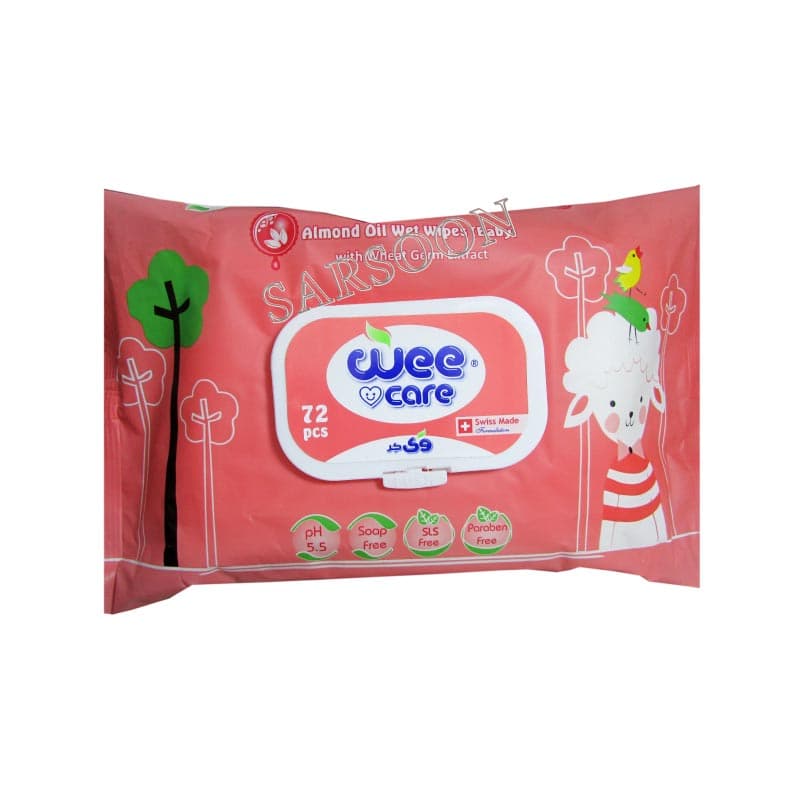 دستمال مرطوب کودک وی کر حاوی روغن بادام 72 عدد Wee Care Almond Oil Wet Wipes 72 Pcs