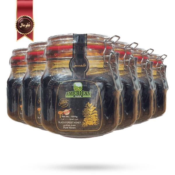 6 عدد عسل خالص و طبیعی امریکن فارم American Farm مدل سیاه جنگلی Black Forest وزن یک کیلویی (اورجینال)