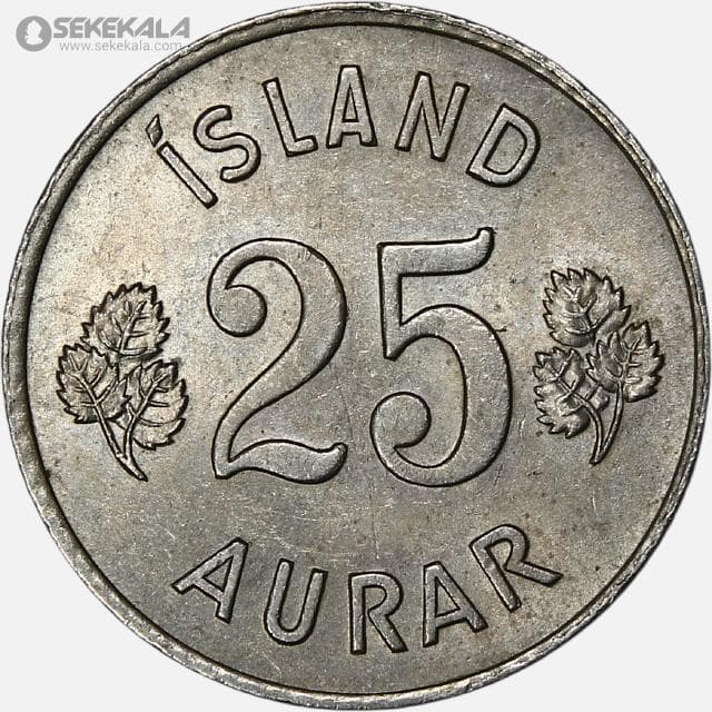 سکه 25 آروار کمیاب ایسلند 1963 (UNC) — تصویر ۲