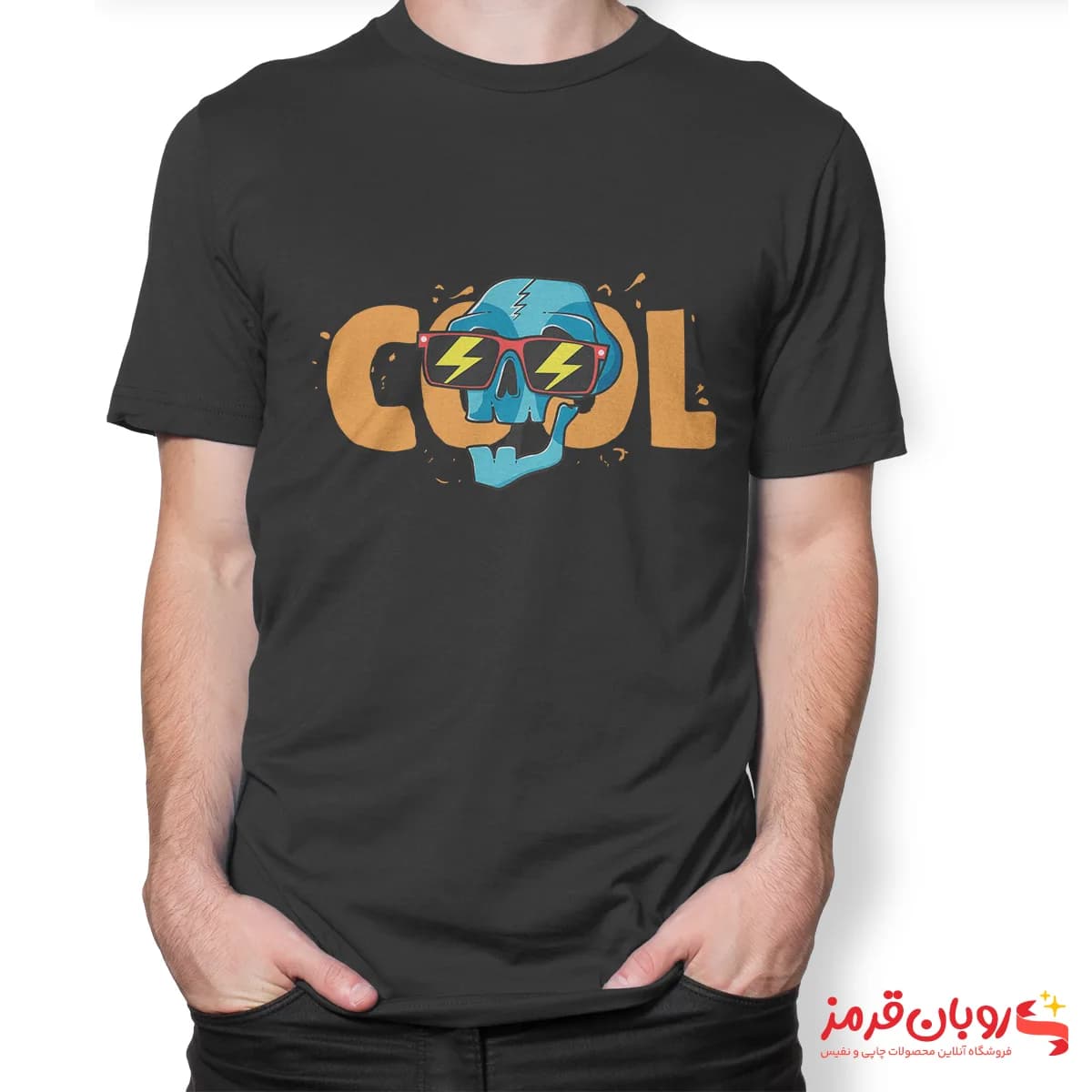 تیشرت کد 056 با طرح نوشته COOL با سر اسکلت فانتزی — تصویر ۳