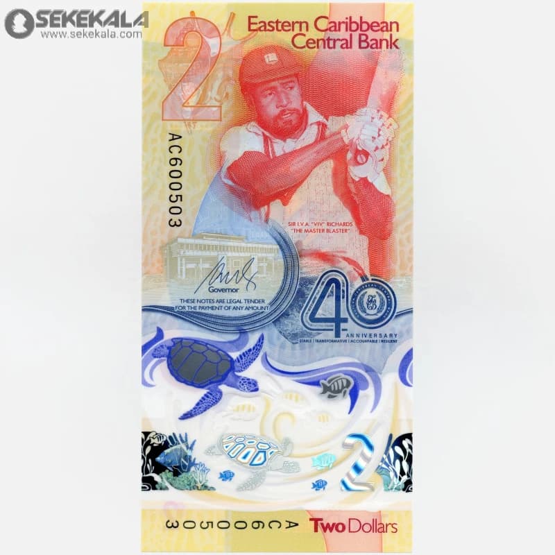 اسکناس 2 دلار پلیمری کارائیب شرقی 2023 (چارلز سوم)(UNC)