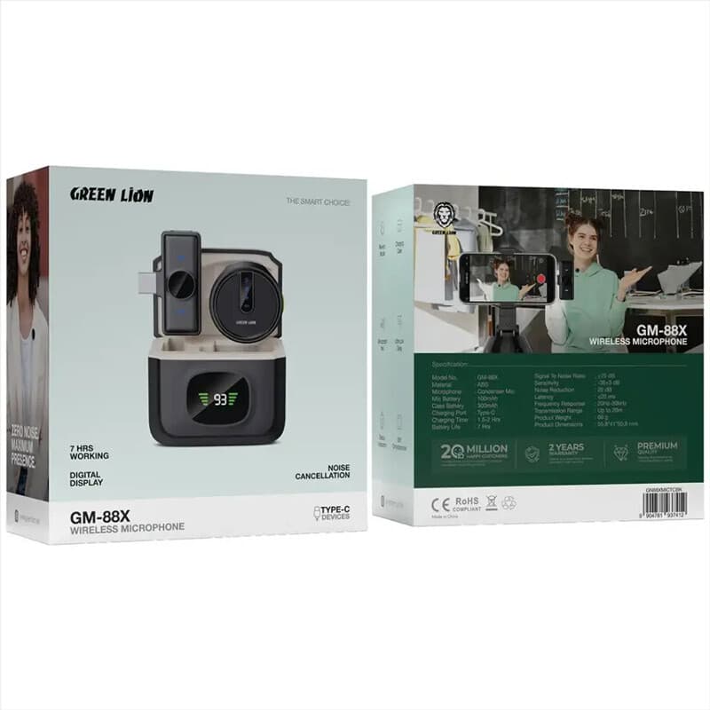 میکروفون یقه ای بی سیم Green Lion GM-88X Type-C — تصویر ۳