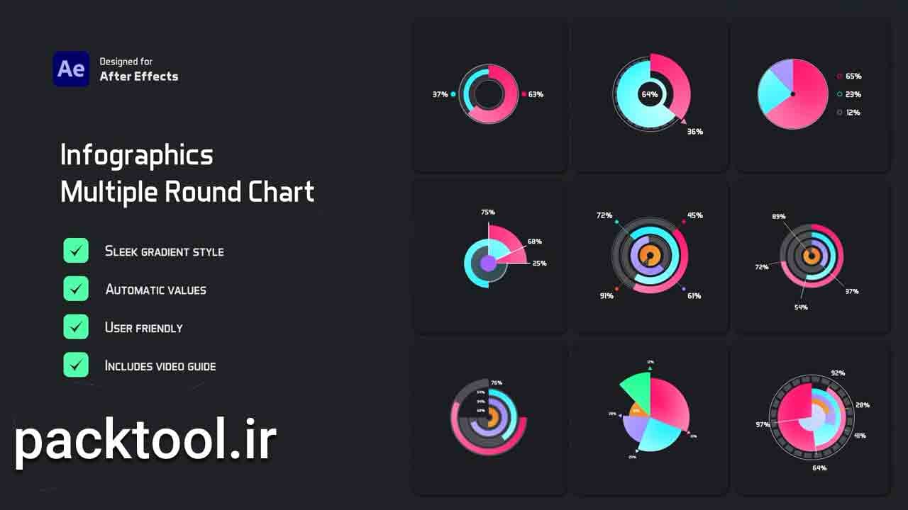 دانلود پروژه آماده اینفوگرافیک نمودار گرد چندگانه افتر افکت Multiple Round Chart Infographics