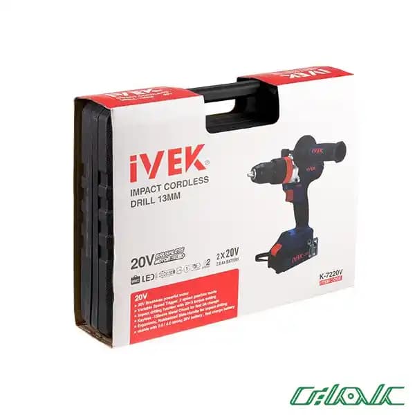دریل شارژی چکشی 20 ولت (براشلس) ایوک K-7220v — تصویر ۴