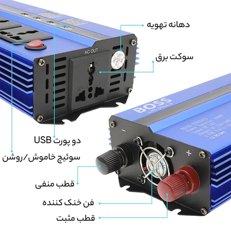 مبدل برق خودرو باس مدل BS123 TYN254-3 ظرفیت 3000 وات کد m20181 — تصویر ۳