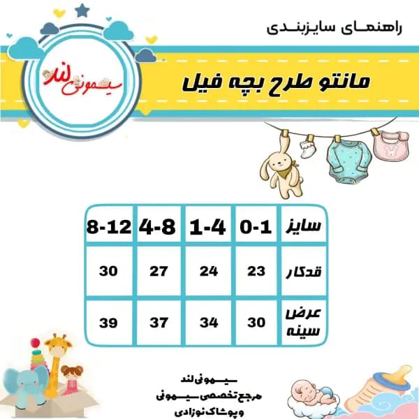 جلو دکمه دار نوزادی طرح بچه فیل هیرو (مانتو نوزادی) — تصویر ۲