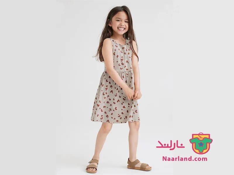 پیراهن دخترانه اچ اند ام سوئد ( H&M ) رنگ خاکی مدل پلنگی — تصویر ۵