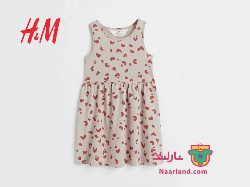 پیراهن دخترانه اچ اند ام سوئد ( H&M ) رنگ خاکی مدل پلنگی — تصویر ۴