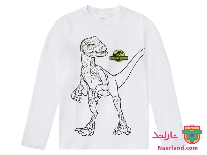 ست بلوز شلوار پسرانه طرح jurassic world سفید مشکی — تصویر ۳