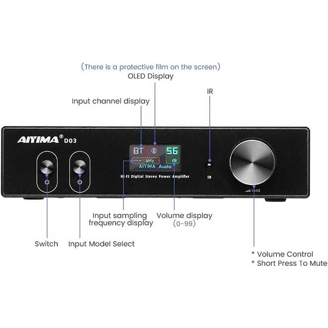 آمپلی فایر بلوتوث همراه دک صوتی و خروجی ساب ووفر AIYIMA D03 Bluetooth 5.0 Power Amplifier 150 Watt x 2 Stereo — تصویر ۵