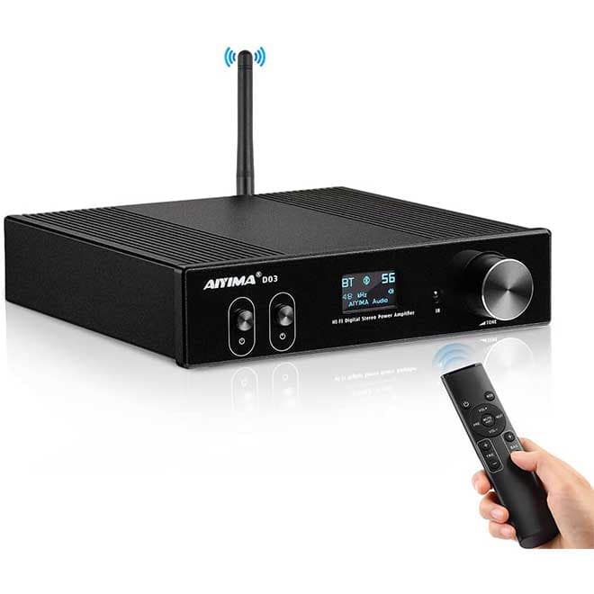 آمپلی فایر بلوتوث همراه دک صوتی و خروجی ساب ووفر AIYIMA D03 Bluetooth 5.0 Power Amplifier 150 Watt x 2 Stereo