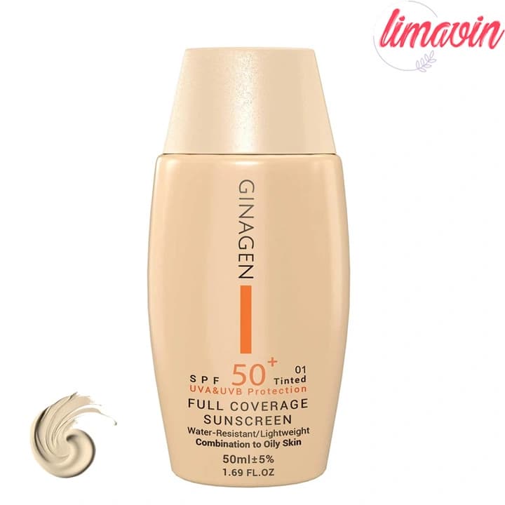 کرم ضد آفتاب رنگی ژیناژن، SPF 50، مدل 01، ‌مناسب پوست‌های خشک و نرمال با تنالیته متوسط و حجم 50 میلی‌لیتر