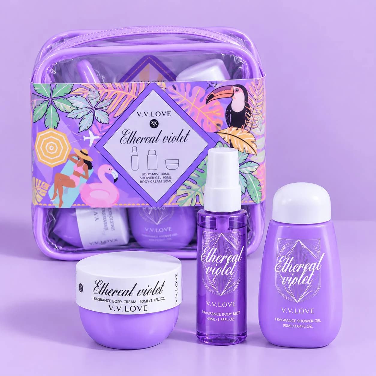پک خوشبو و مراقبتی بدن وی وی لاو V.V.LOVE مدل Ethereal Violet — تصویر ۳