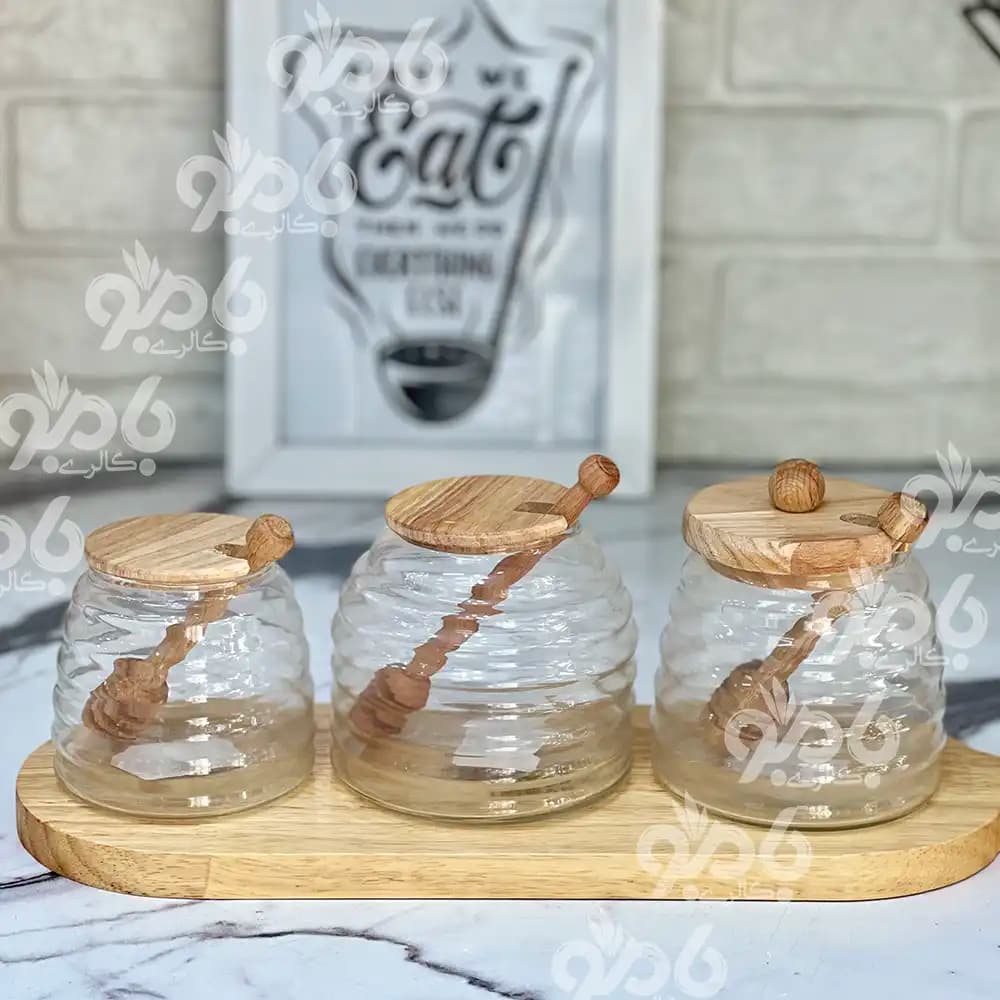 عسل خوری چوبی شیشه ای پاشا