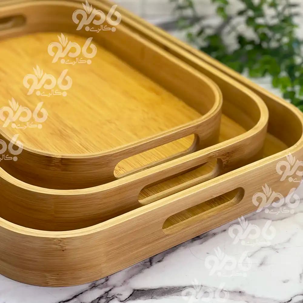 سینی چوبی بامبو مستطیل منحنی در 3سایز — تصویر ۲