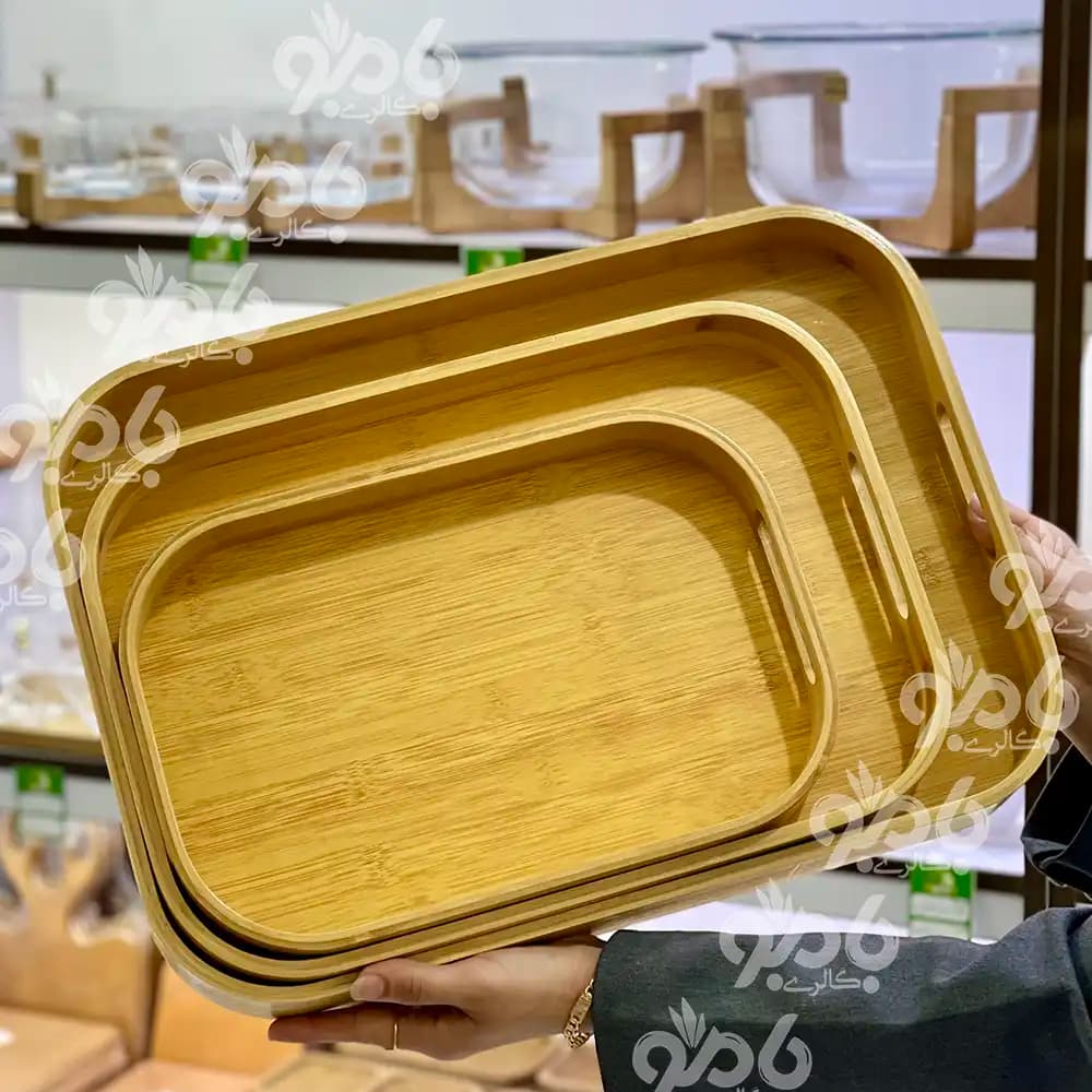 سینی چوبی بامبو مستطیل منحنی در 3سایز — تصویر ۳