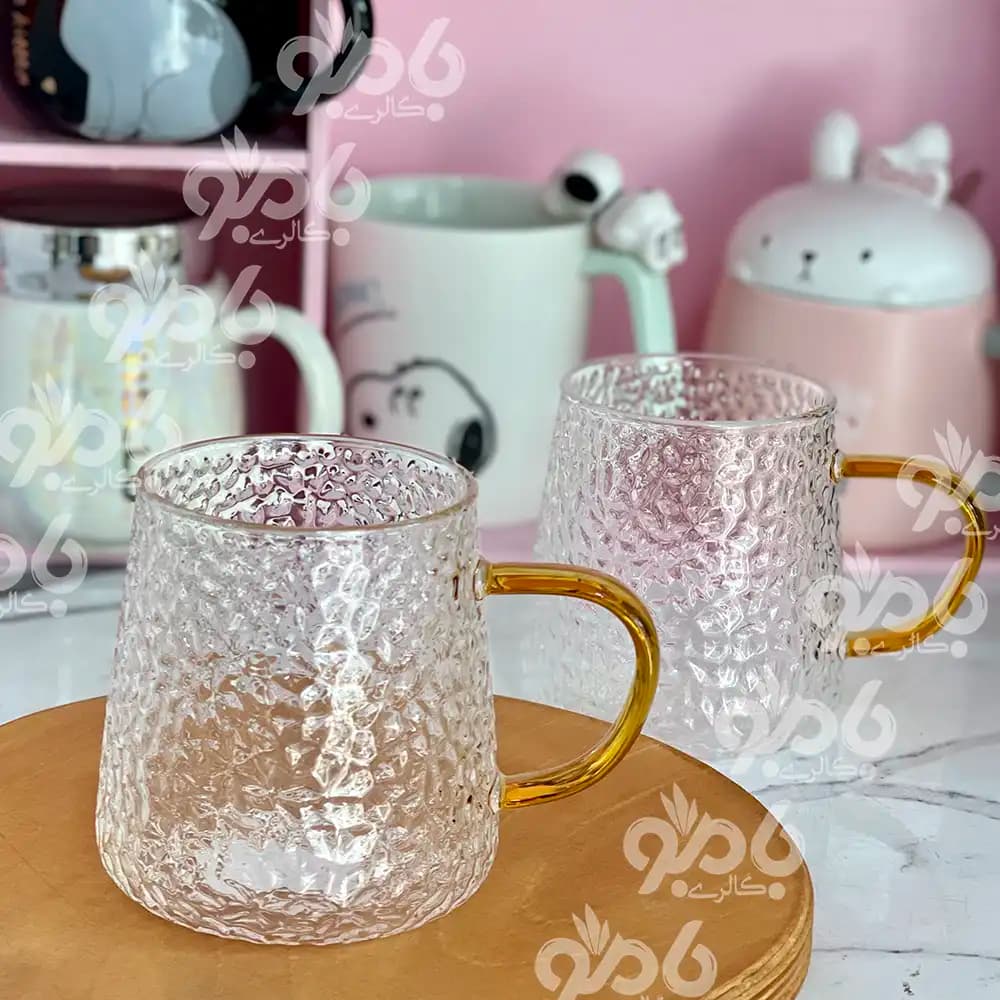 ماگ پیرکس برفی خمره ای بلند دسته رنگی — تصویر ۲