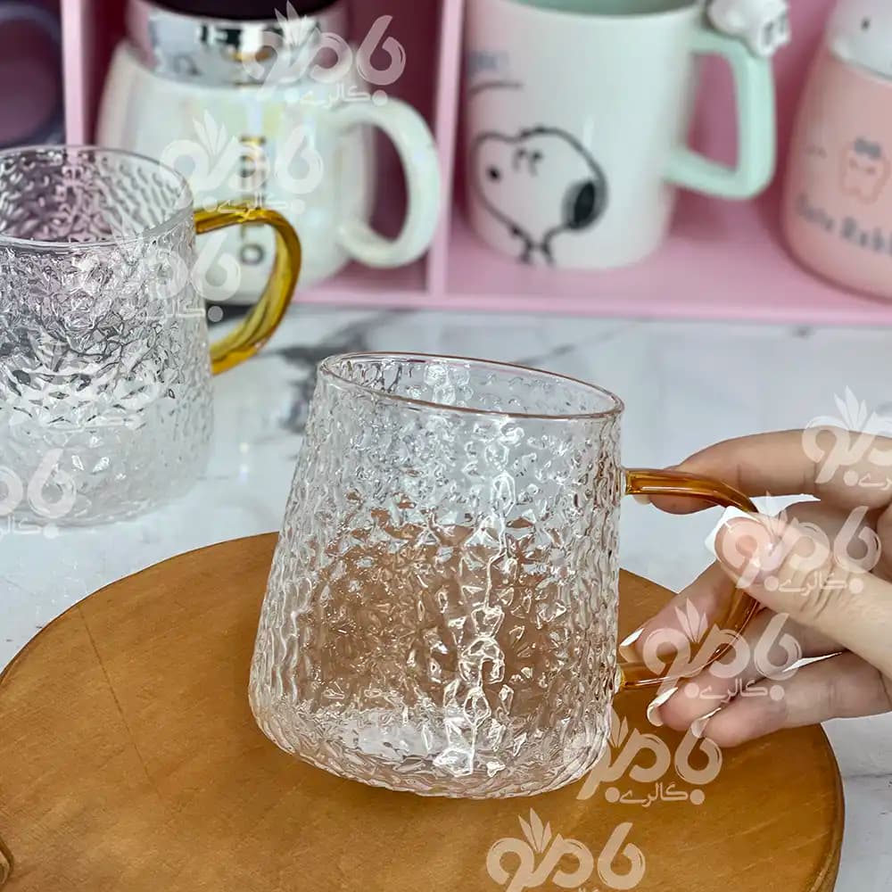 ماگ پیرکس برفی خمره ای بلند دسته رنگی