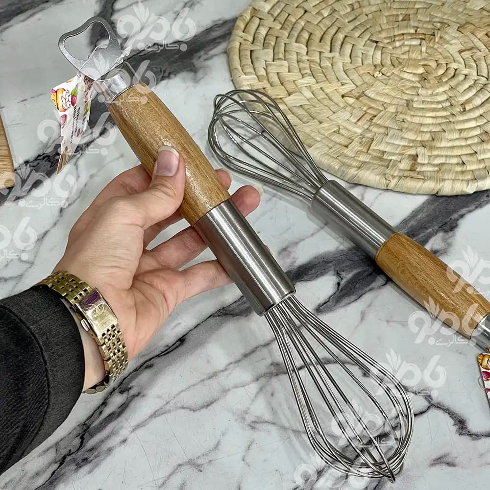 همزن و درب باز کن دستی چوب استیل