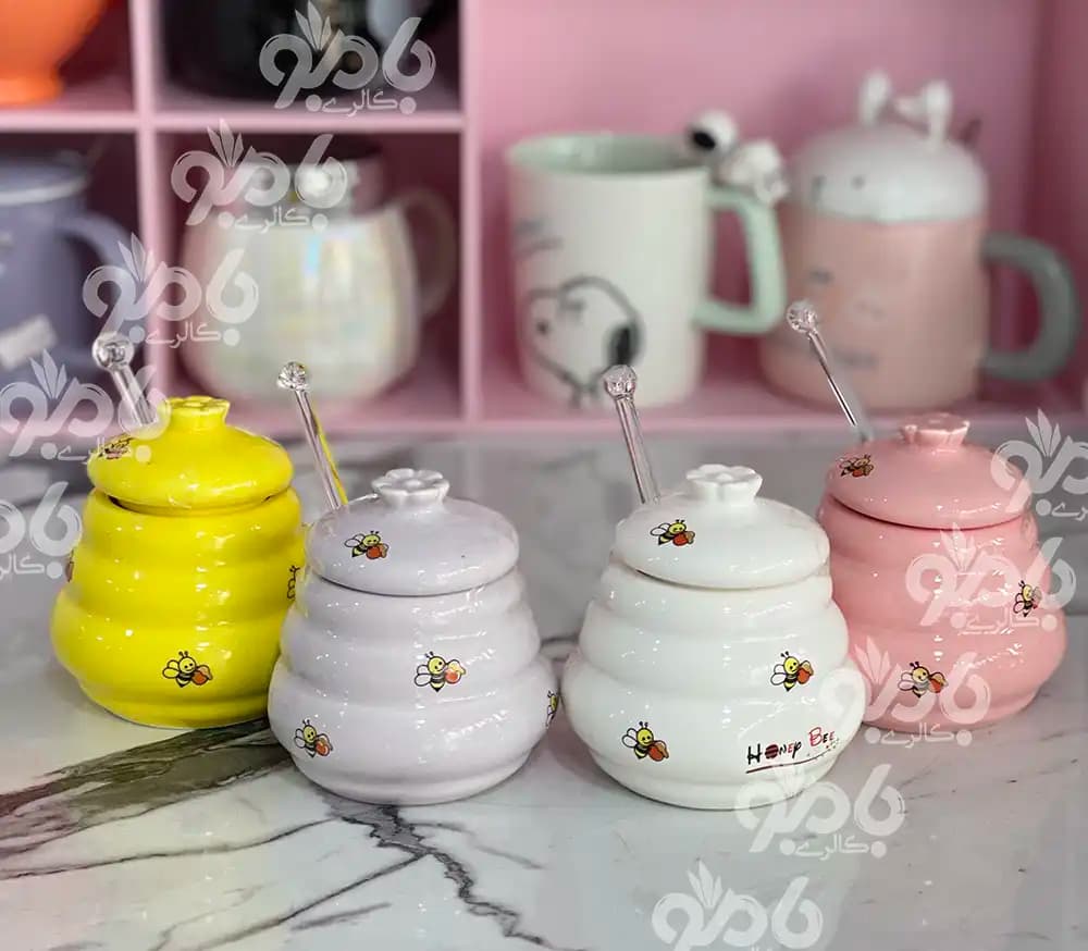 عسل خوری سرامیکی کندو قاشق پیرکس — تصویر ۲