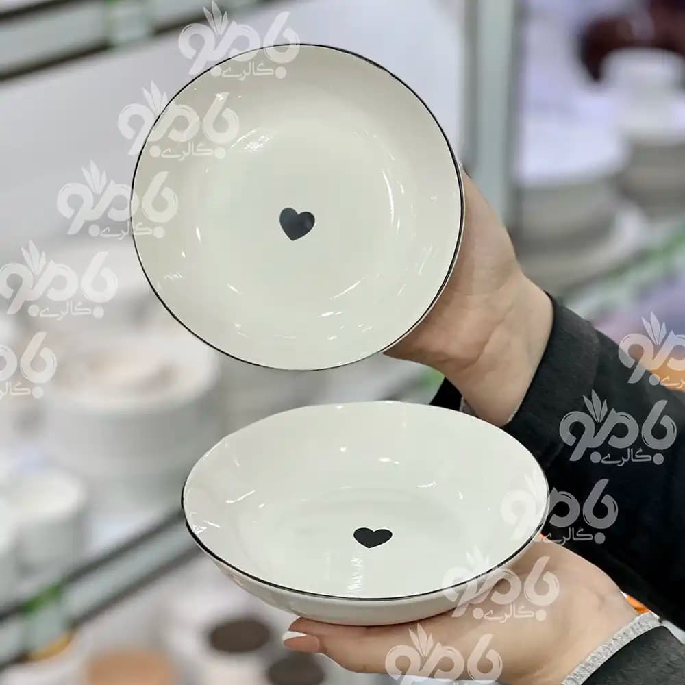 سرویس ظروف پذیرایی سرامیک قلب خط مشکی