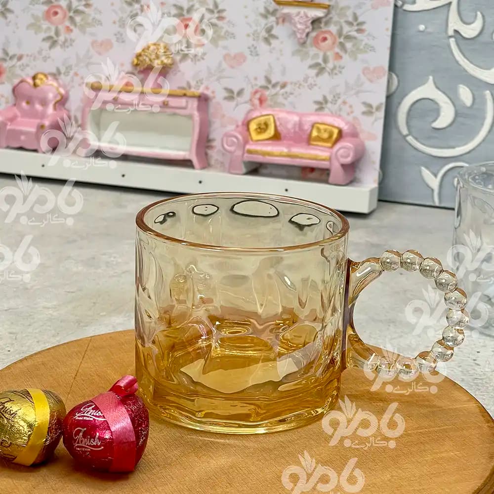 لیوان شیشه ای دسته مروارید در 2رنگ