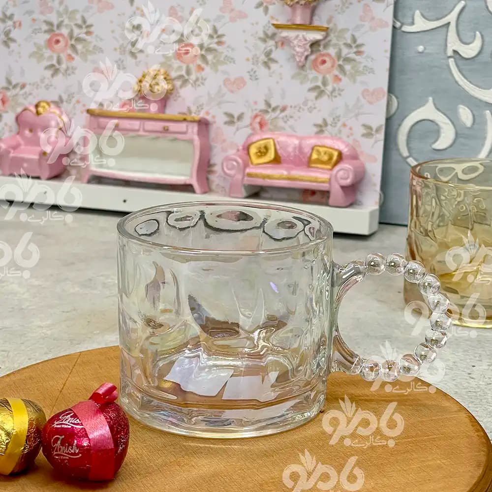 لیوان شیشه ای دسته مروارید در 2رنگ — تصویر ۲