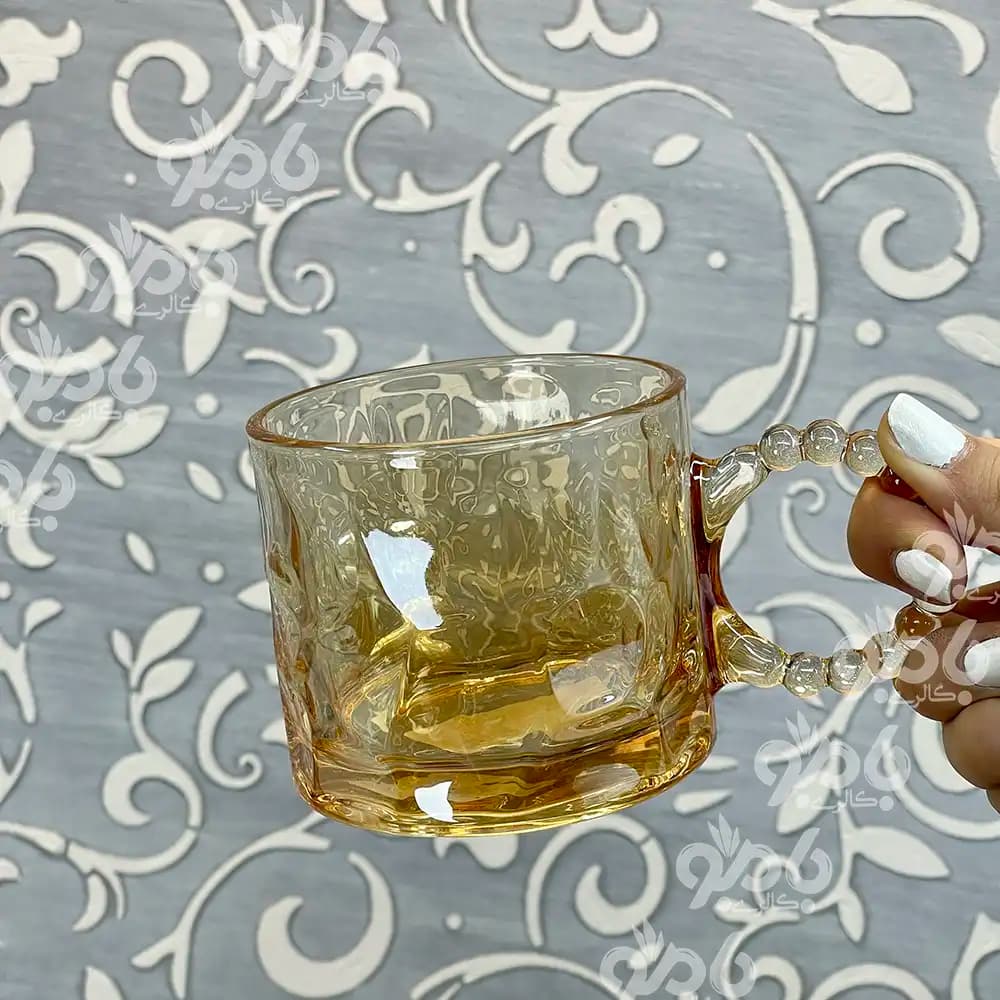 لیوان شیشه ای دسته مروارید در 2رنگ — تصویر ۴