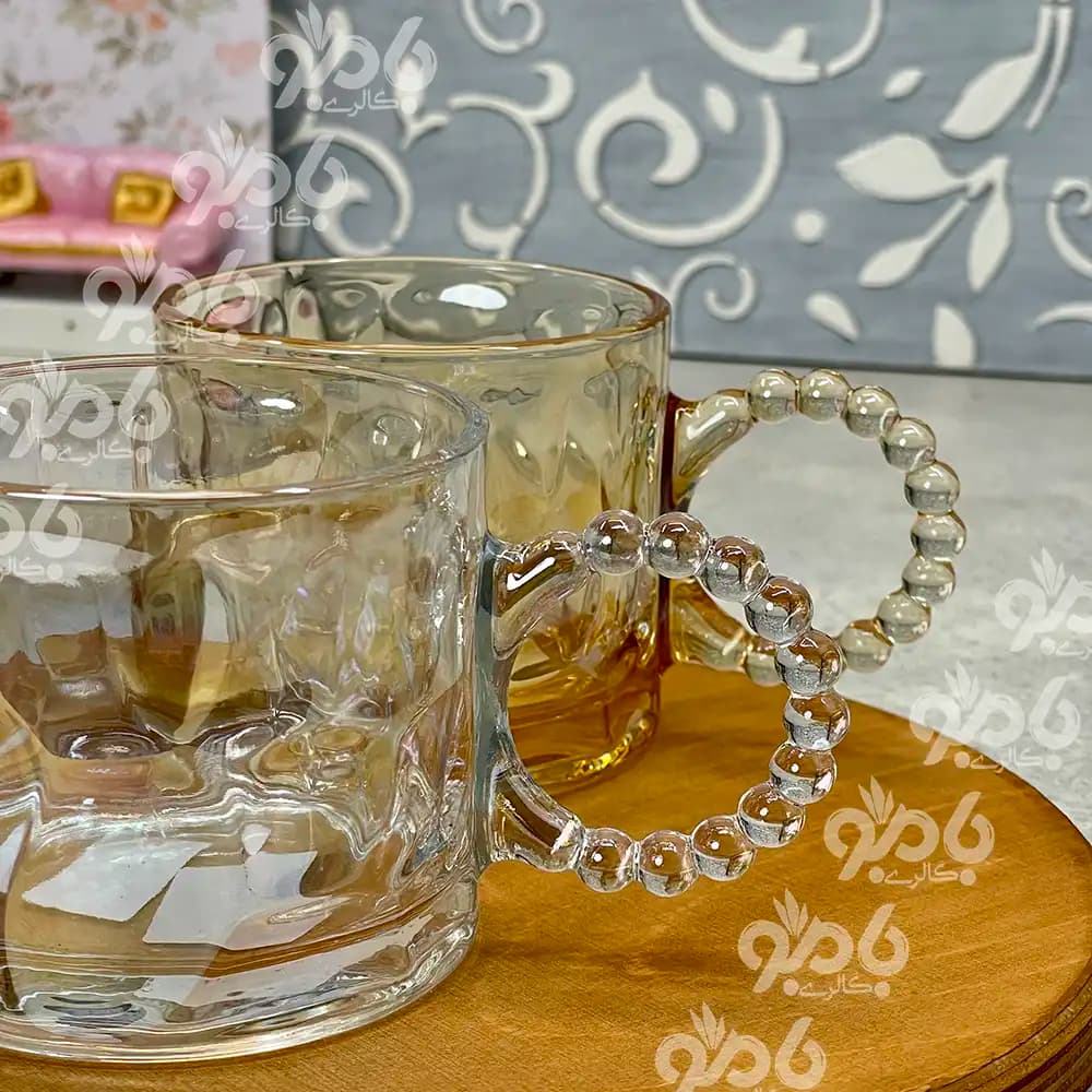 لیوان شیشه ای دسته مروارید در 2رنگ — تصویر ۵