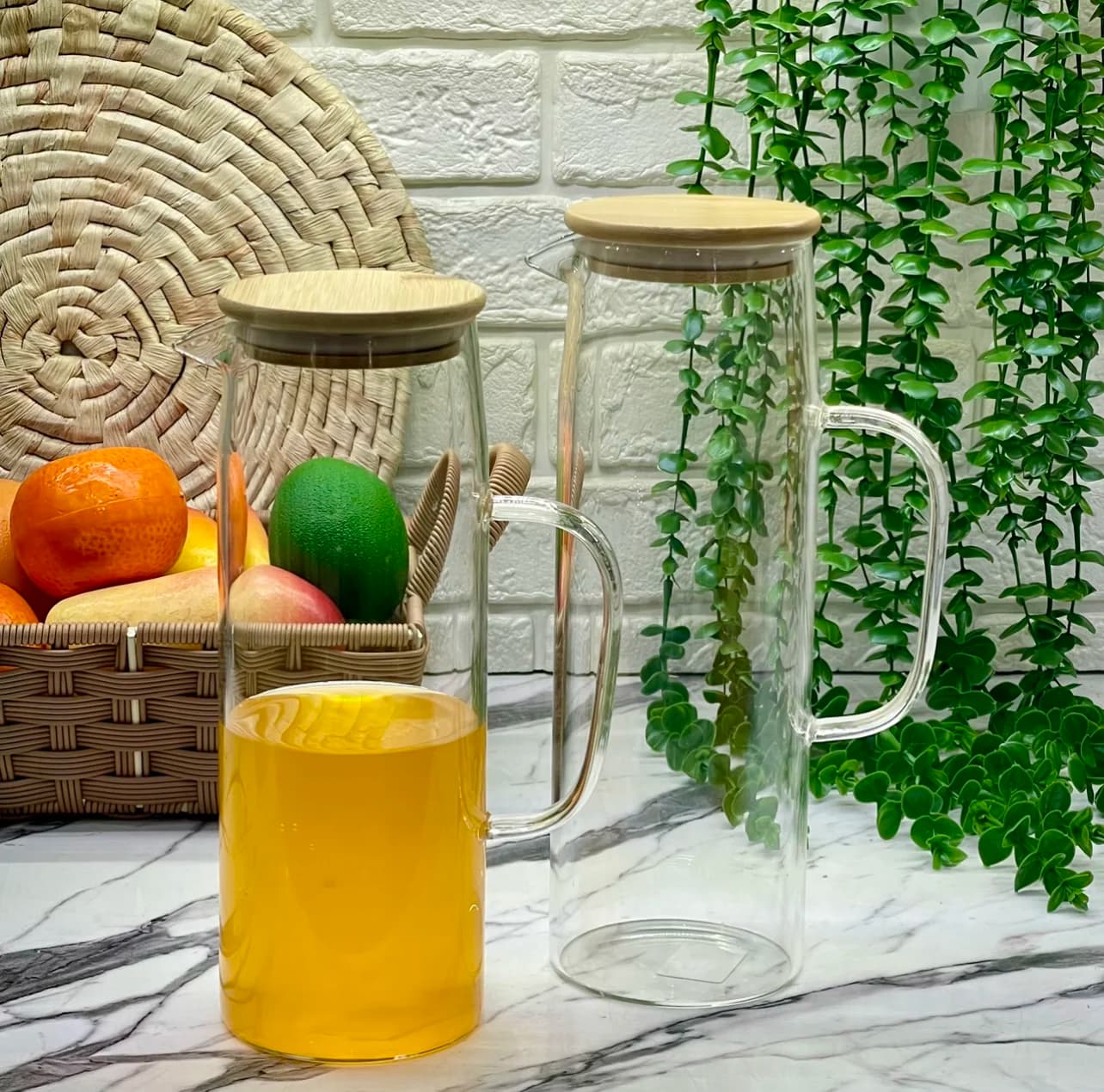 پارچ پیرکس درب بامبو در 2سایز