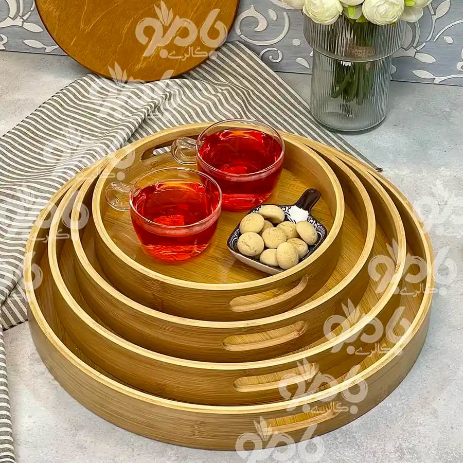 سینی بامبو گرد لبه دار در 4سایز