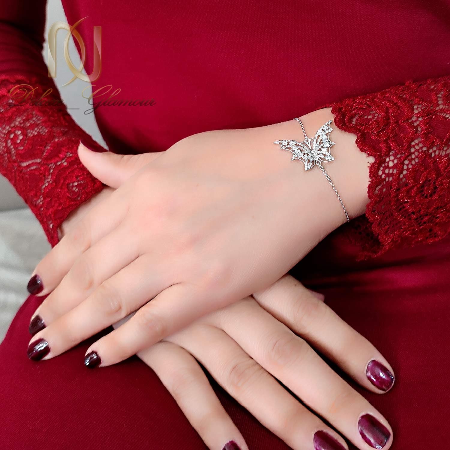 دستبند پروانه نقره اصل زنانه نگین دار — تصویر ۲