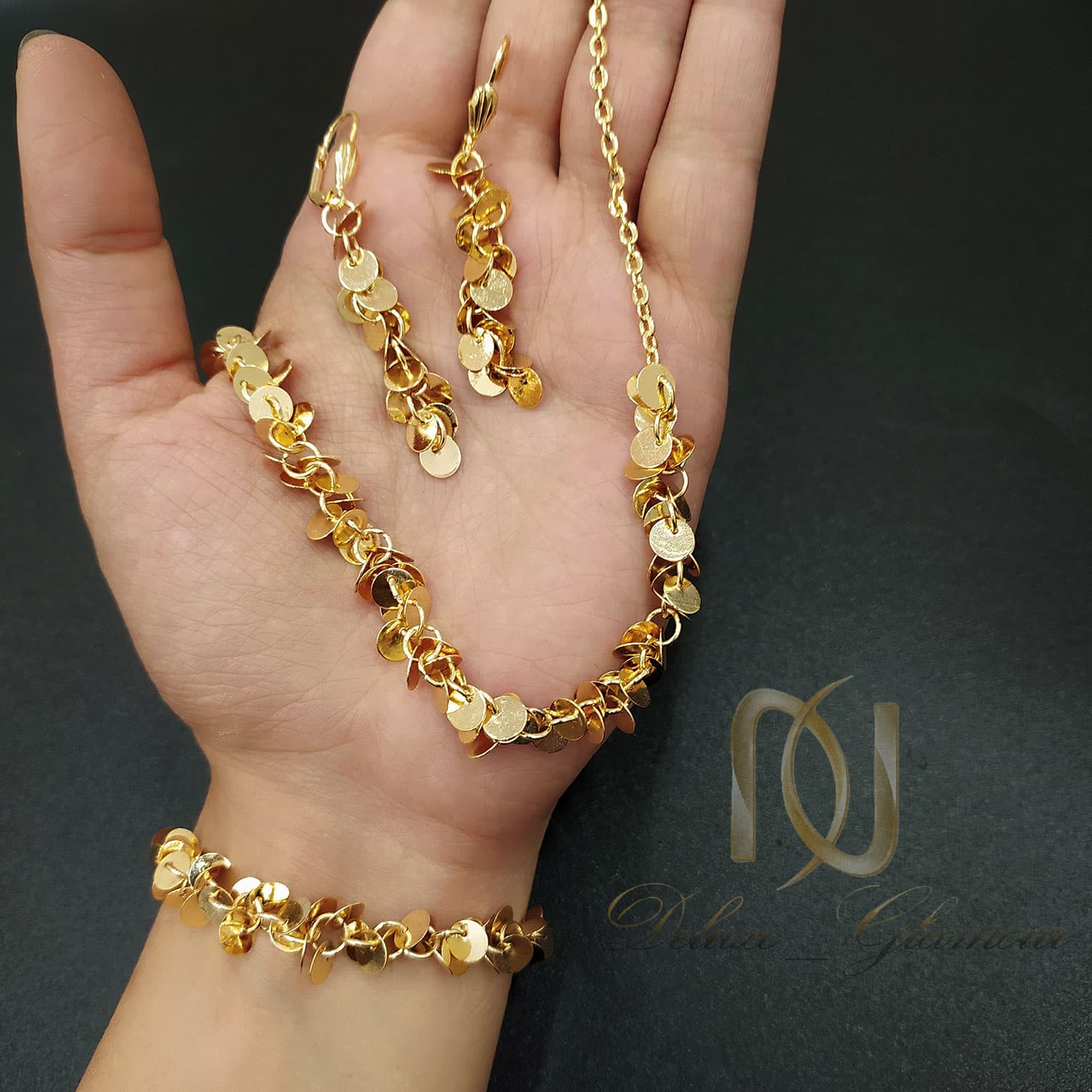 ست نقره ظریف طرح طلا سفید زنانه ns-n715 — تصویر ۳