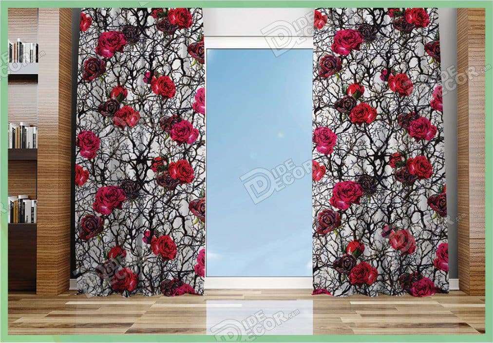 پرده پانچ مخمل چاپی طرح و مدل گل دار کد M-174