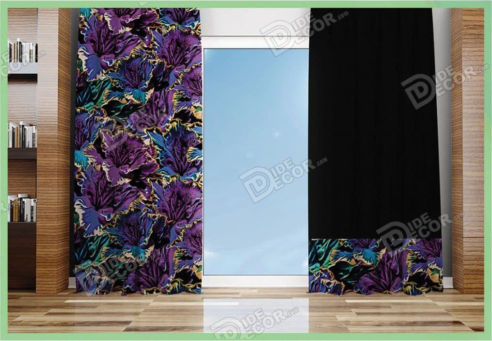 پرده پانچ مخمل چاپی طرح و مدل گل دار کد M-173