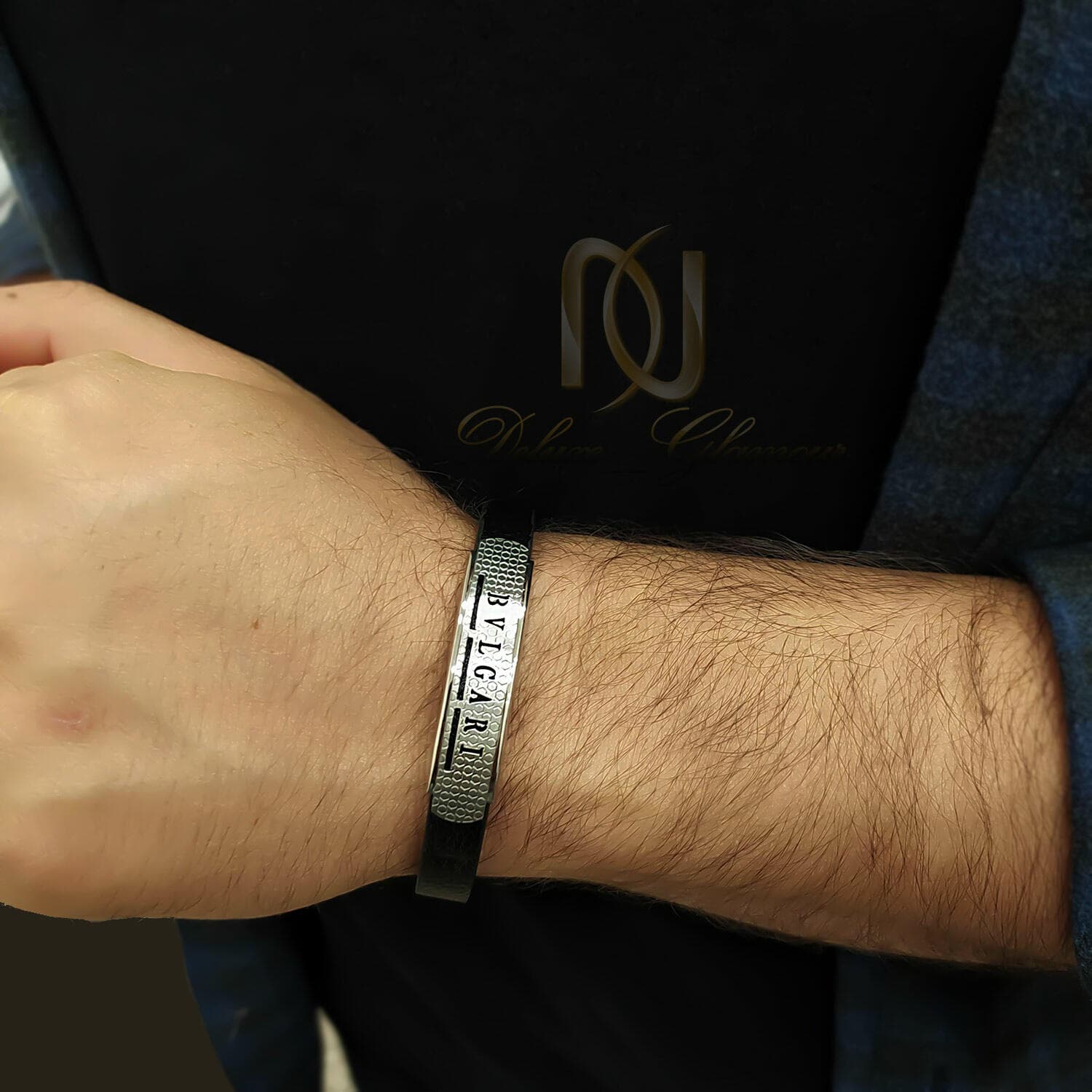 دستبند مردانه چرم طرح بولگاری ds-n917 — تصویر ۳