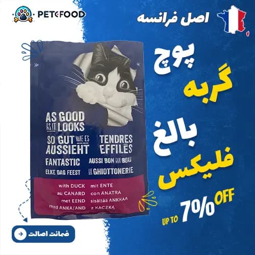 پوچ گربه فلیکس با طعم گوشت اردک در ژله 85 گرم