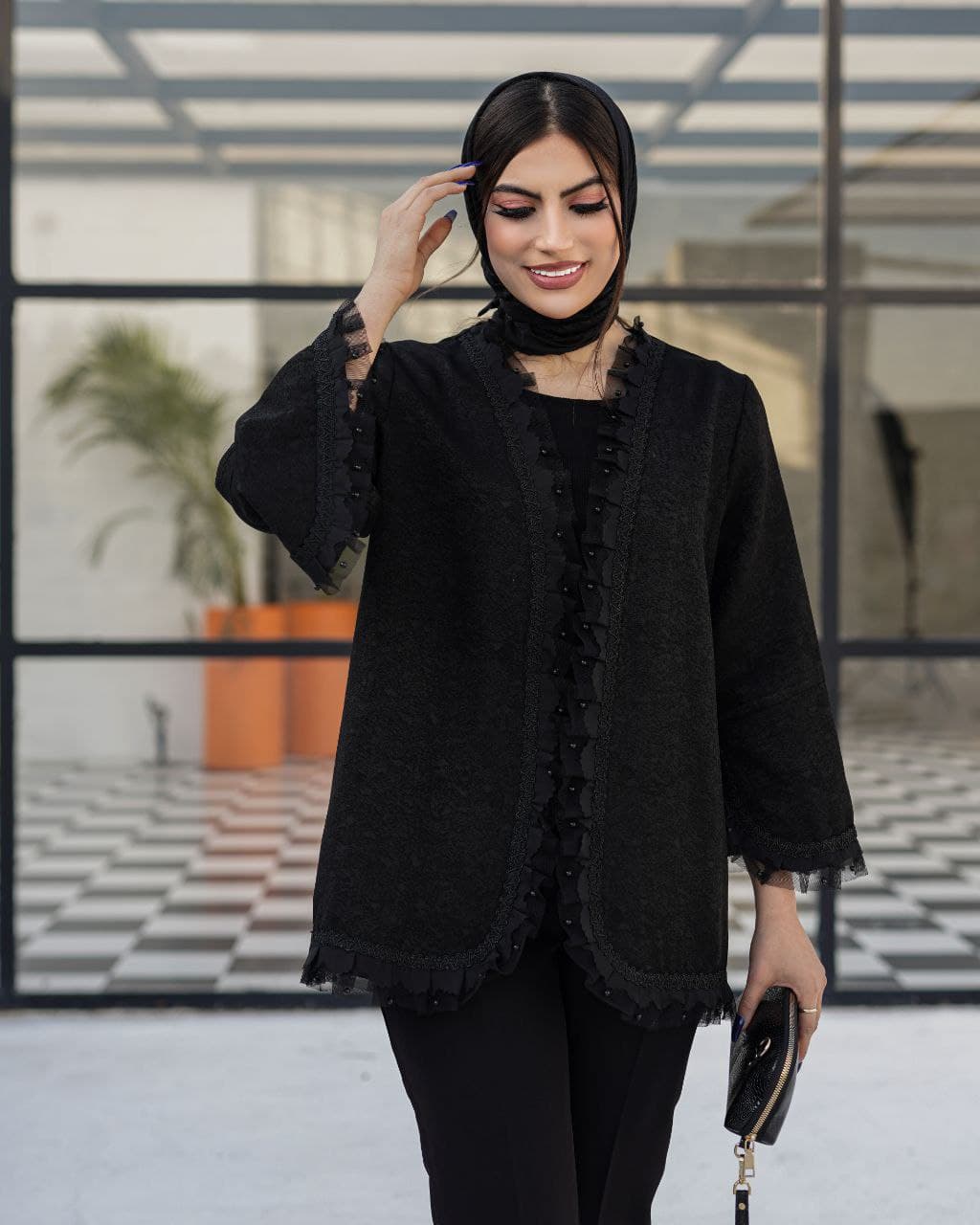 مانتو کتی مزونی مجلسی آستین شیپوری زنانه کیفیت عالی — تصویر ۴