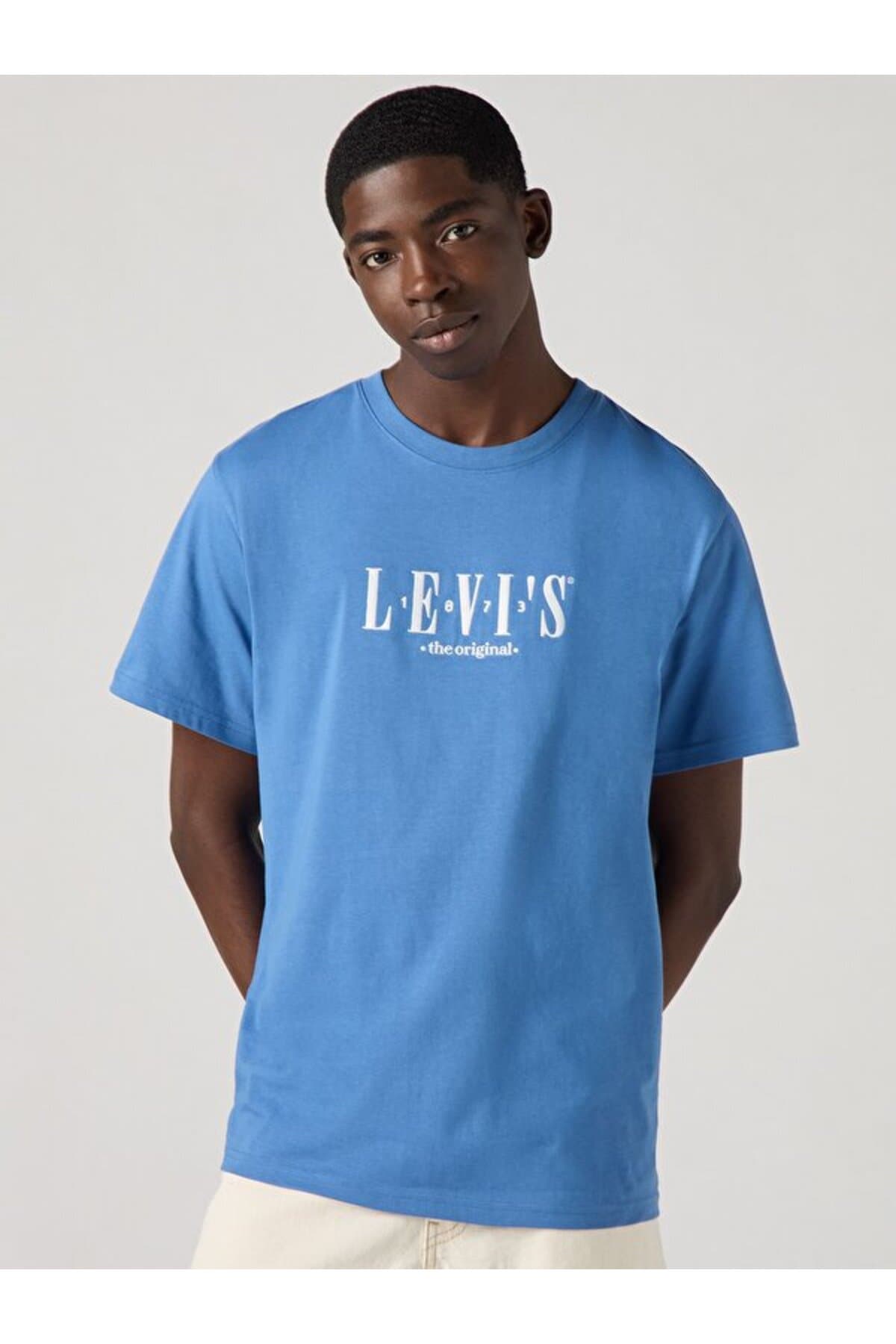 تی شرت لیوایز مردانه پنبه ای آبی راسته Regular/رگولار Relaxed/ریلکس کژوال/روزمره | Levi’s A208202610 PK — تصویر ۴