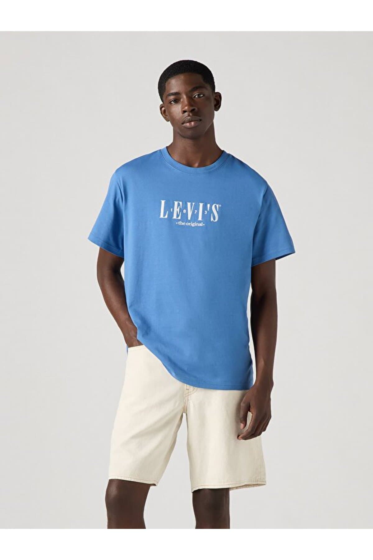 تی شرت لیوایز مردانه پنبه ای آبی راسته Regular/رگولار Relaxed/ریلکس کژوال/روزمره | Levi’s A208202610 PK