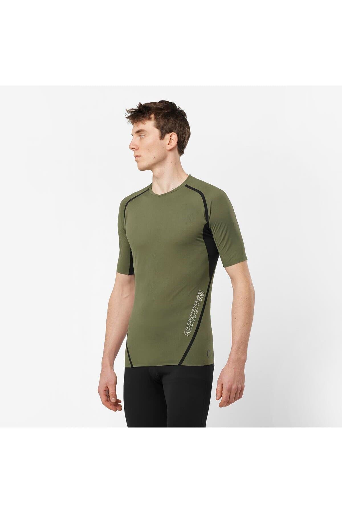 تی شرت ورزشی سالومون مردانه پلی استر سبز راسته Slim/اسلیم فیت اسپرت | Salomon LC2127400 TN
