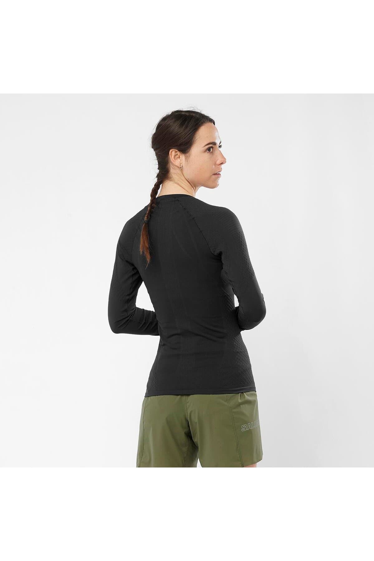تی شرت ورزشی سالومون زنانه پلی استر مشکی راسته Slim/اسلیم فیت اسپرت | Salomon LC2126200 TR — تصویر ۴