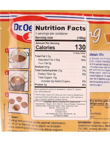 پودر پودینگ شکلات و فندق دکتر اوتکر 102 گرمی Dr. Oetker Chocolate and Hazelnut Pudding — تصویر ۲