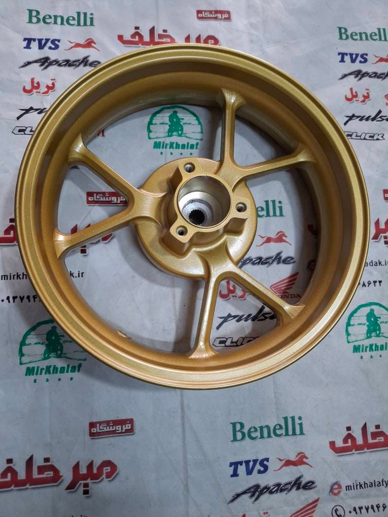 رینگ چرخ عقب موتور یاماها طرح ایروکس nvx زرد طلایی دیسکی