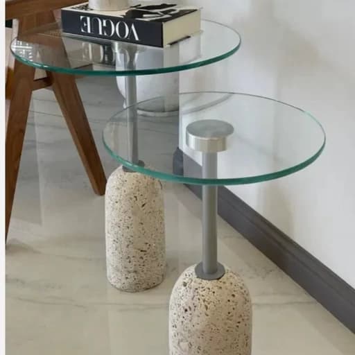 میز عسلی سنگی و شیشه ای تراورتن شهریار فیلبندشاپ مدل 827223