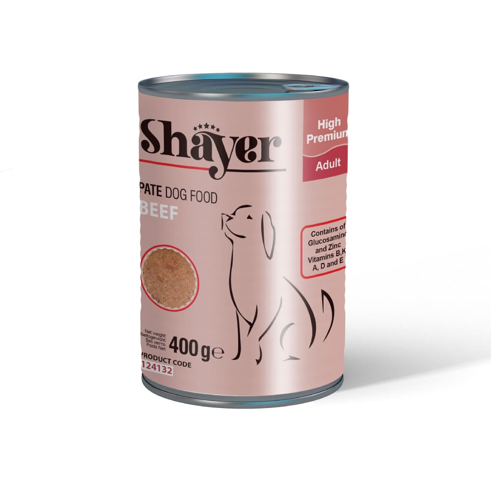 کنسرو سگ شایر پته گوشت گاو Shayer وزن 400 گرم