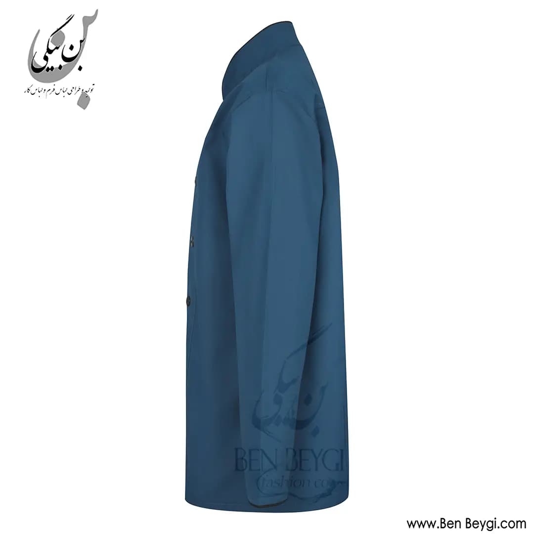 پیراهن آشپزی پارچه ترگال ده دکمه روهمگرد دار آستین بلند رنگ سرمه ای مغزی دوزی مشگی کد 41963 — تصویر ۲