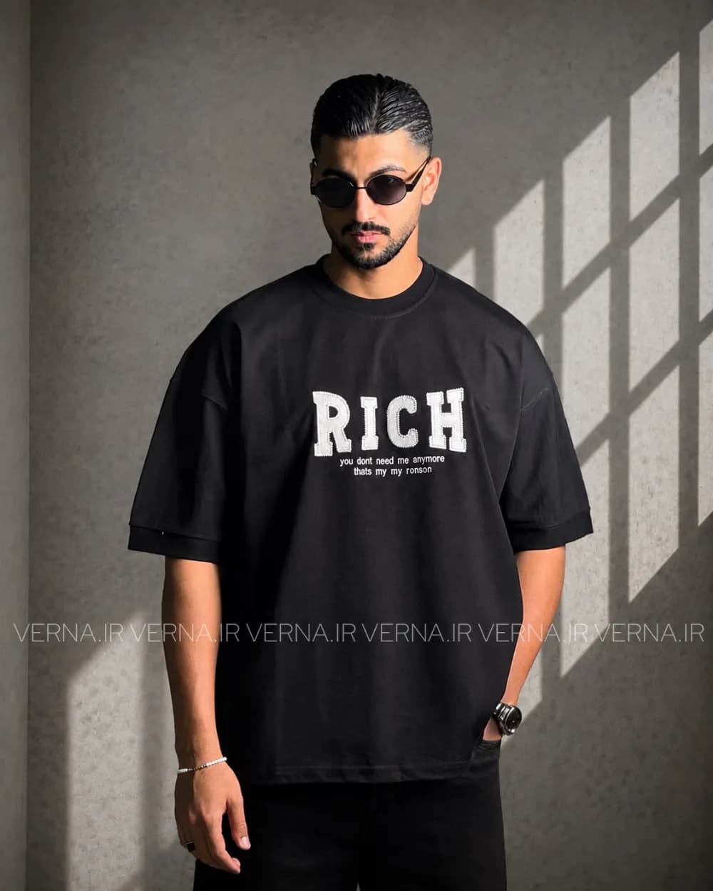 تیشرت مردانه باکسی گلدوزی RICH — تصویر ۲