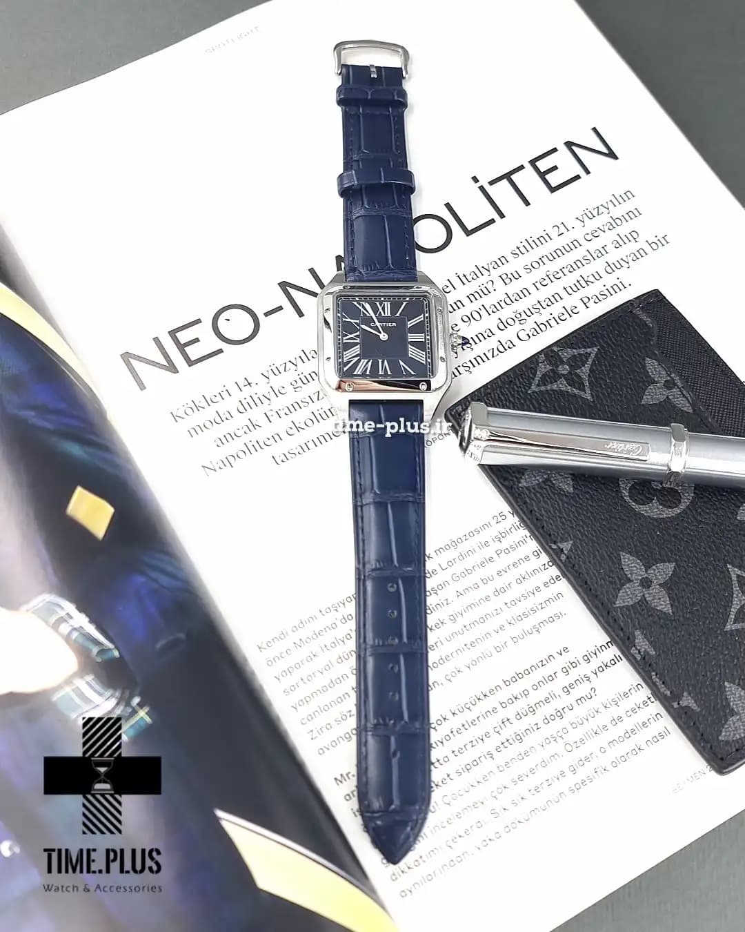 ساعت مردانه کارتیه Santos Dumont navy blue strap — تصویر ۷