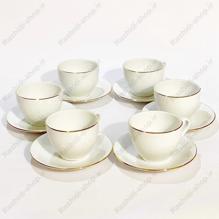 سرویس چایخوری 12 پارچه 6 نفره چینی مقصود مدل لب طلا کد B16491 — تصویر ۳